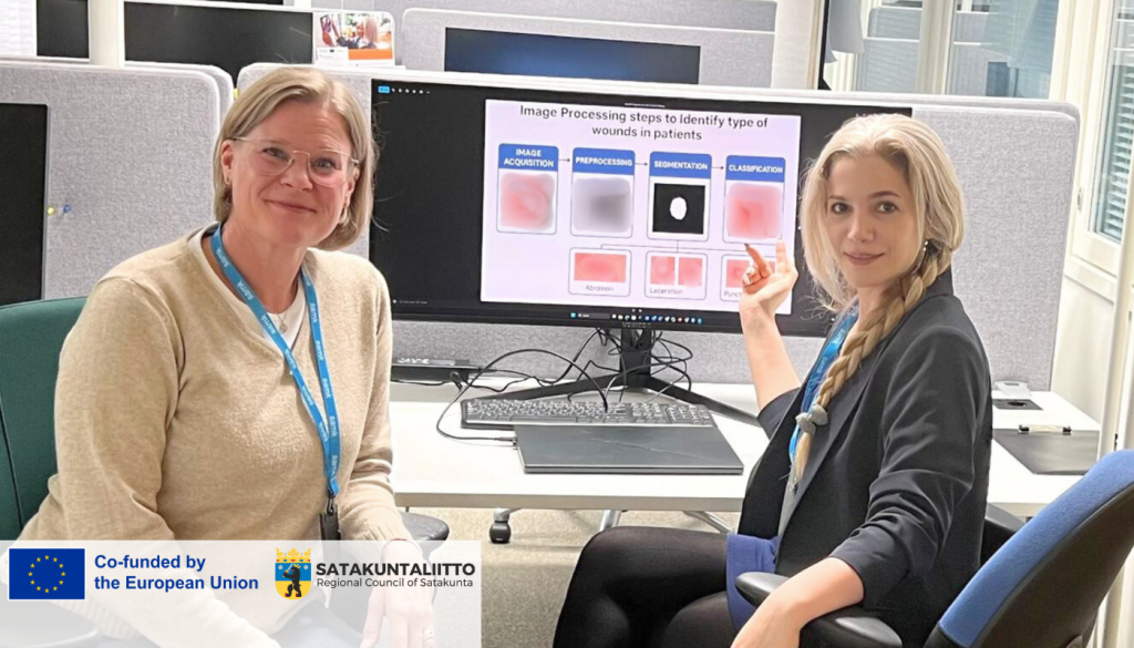 Project experts Heli Björlin and Mitra Daneshmand sitting in front of a screen.