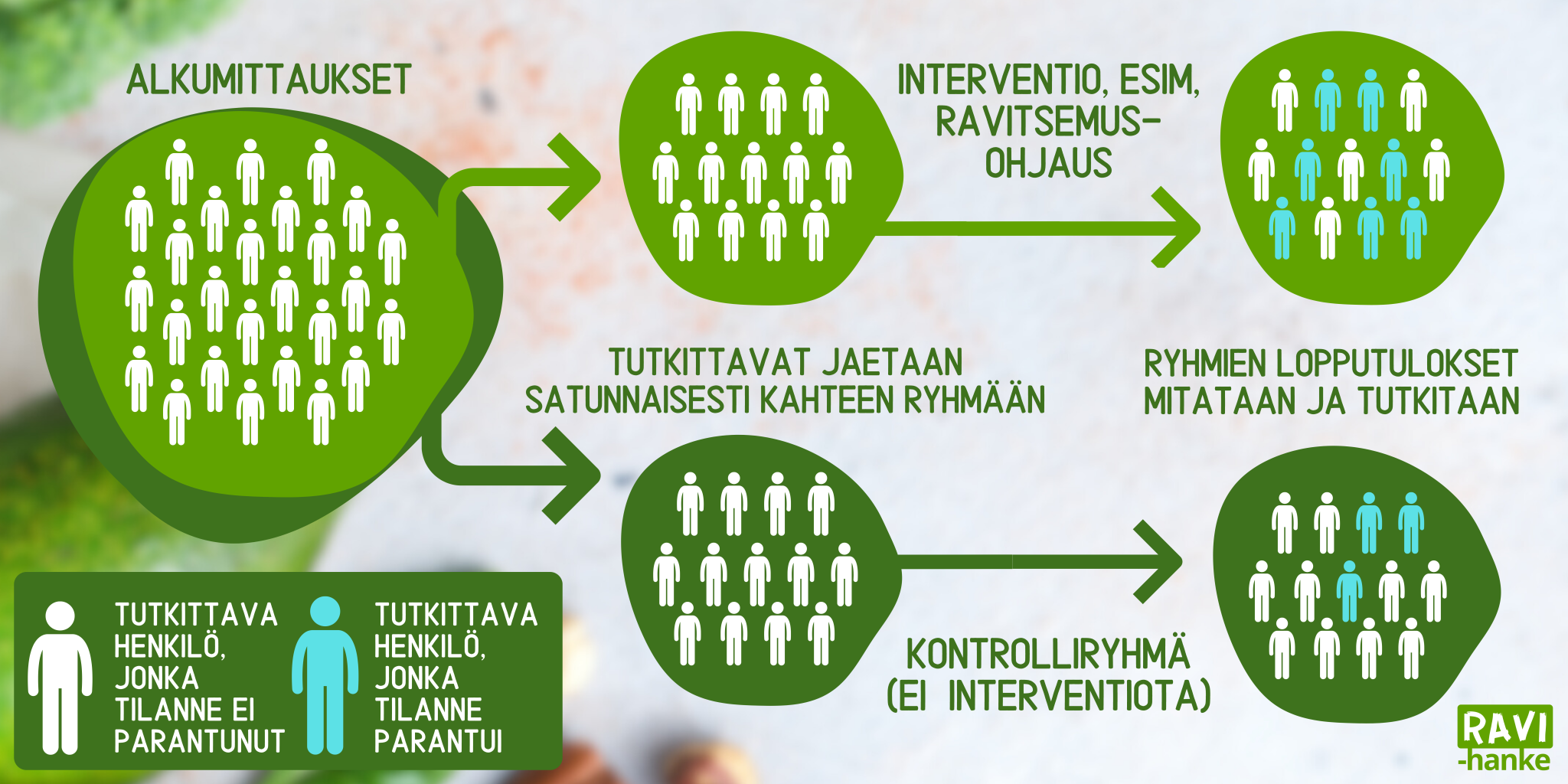 Kuva RCT-tutkimuksen kulusta.